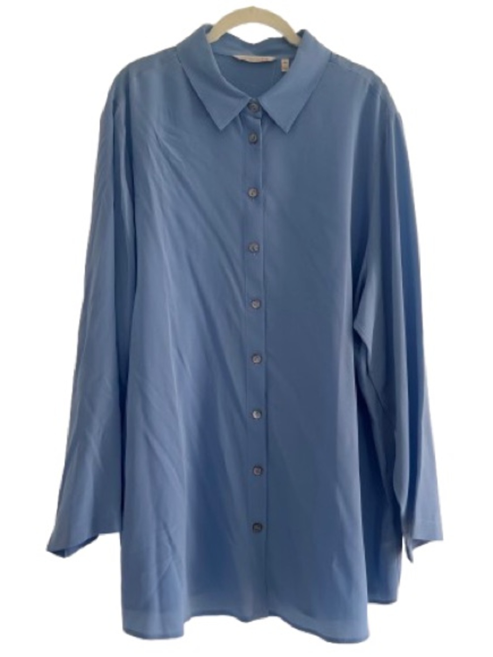 Soft Surroundings Blue 100% Silk Long Sleeve Button Down Shirt Coastal Minimal